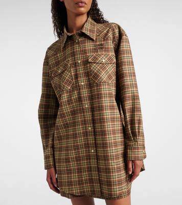 Camisa oversize de lana virgen a cuadros  | Miu Miu