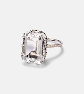 Anillo Oblong de oro blanco de 18 ct con topacio y diamantes | Ileana Makri