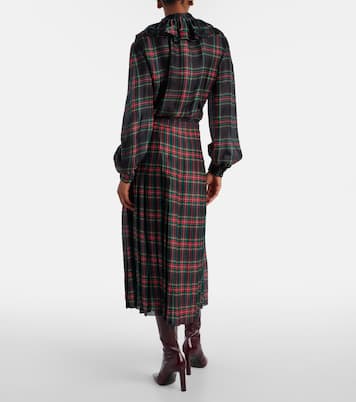 Checked pleated silk charmeuse midi dress | Saint Laurent