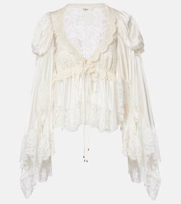 Lace-trimmed silk satin top | Chloé