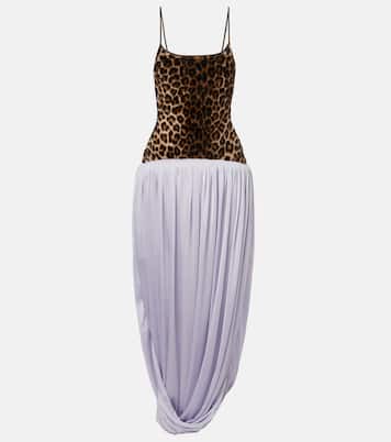 Bedrucktes Maxikleid mit Leder | Jacques Wei