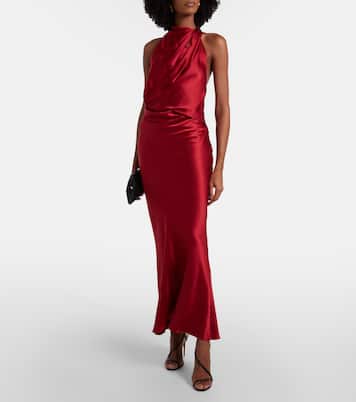 Draped halterneck silk satin gown | The Sei