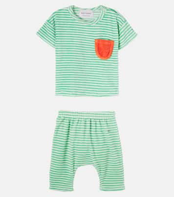 Baby Green Stripes cotton-blend T-shirt and pants set | Bobo Choses