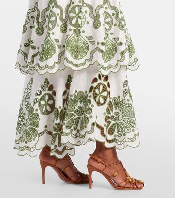 Abito lungo a balze in lino con ricamo | Farm Rio