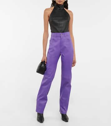 Pantalon droit Terry à taille haute en cuir | Stouls