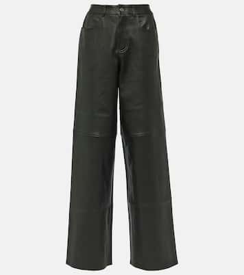 Pantaloni a gamba larga in pelle a vita alta | Stouls