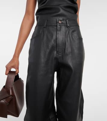 Pantaloni a gamba larga in pelle a vita alta | Stouls
