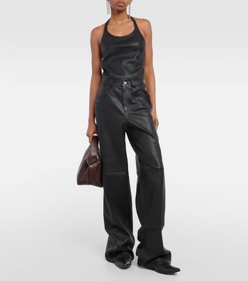 Pantaloni a gamba larga in pelle a vita alta | Stouls