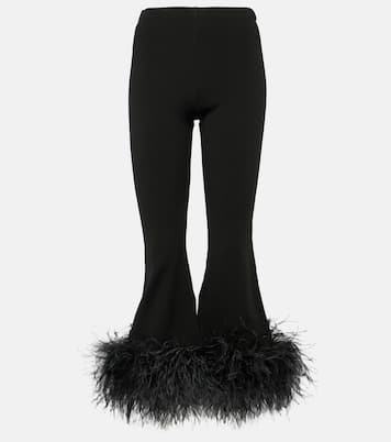 Feather-trimmed high-rise flared pants | Valentino