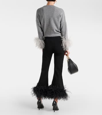 Feather-trimmed high-rise flared pants | Valentino