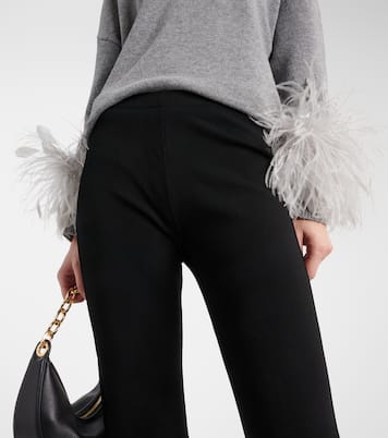 Feather-trimmed high-rise flared pants | Valentino