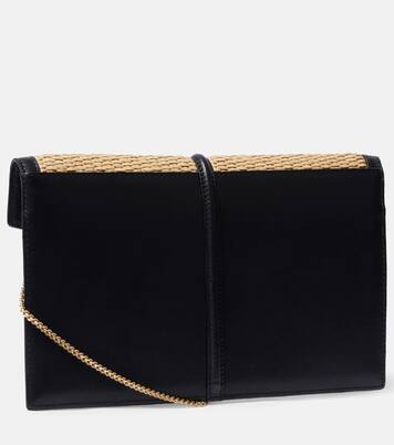 Tokyo leather-trimmed raffia clutch | DeMellier