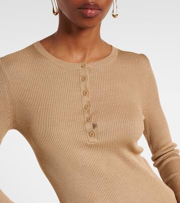 Kyrie ribbed-knit silk Henley shirt | Nili Lotan