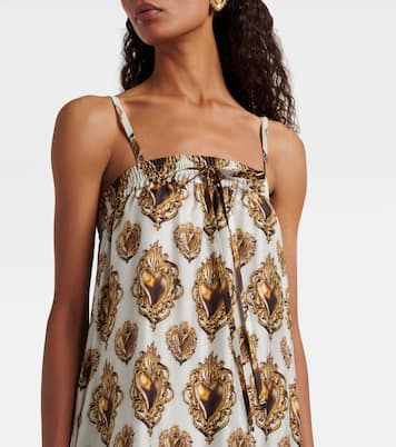 Feather-trimmed printed silk maxi dress | Dolce&Gabbana