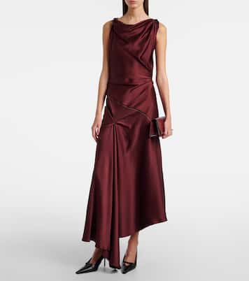 Abito midi asimmetrico in raso drappeggiato | Victoria Beckham