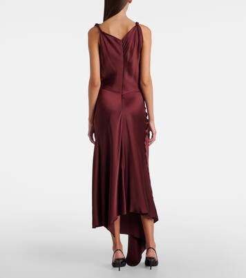 Abito midi asimmetrico in raso drappeggiato | Victoria Beckham