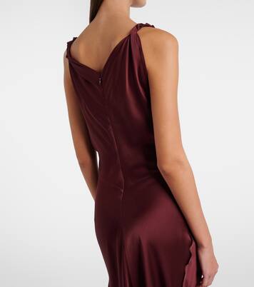 Abito midi asimmetrico in raso drappeggiato | Victoria Beckham