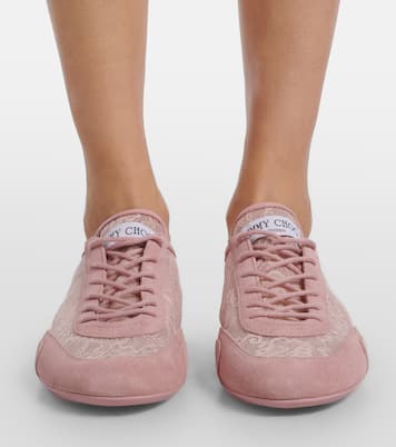 Sunny suede-trimmed lace sneakers | Jimmy Choo