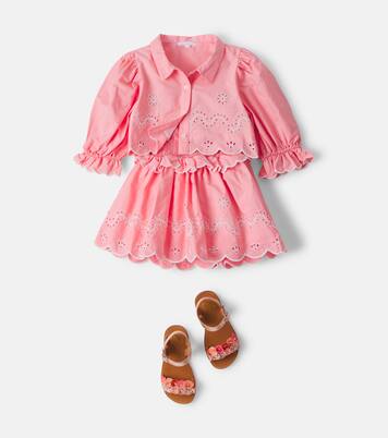 Ruffled broderie anglaise cotton shirt and skirt set | Patachou