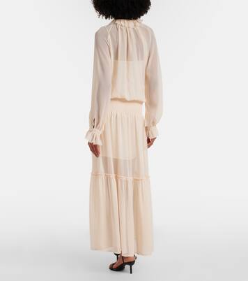 Shirred tie-neck maxi dress | Xu Zhi