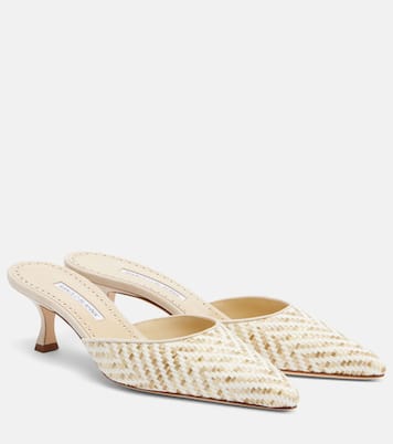 Carolyne leather-trimmed woven mules | Manolo Blahnik