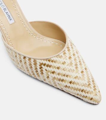 Carolyne leather-trimmed woven mules | Manolo Blahnik
