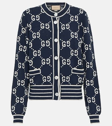 Cardigan in jacquard di misto cotone GG | Gucci