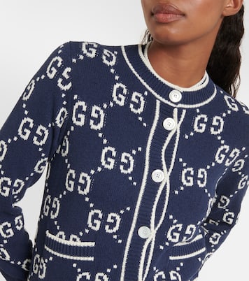 Cardigan in jacquard di misto cotone GG | Gucci