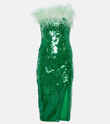 Robe midi à sequins et plumes | Self-Portrait