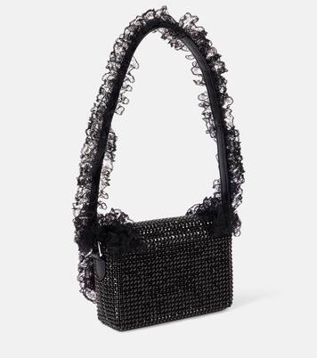 Embellished lace shoulder bag in black - Self Portrait