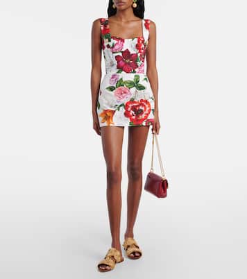Floral cotton poplin bustier dress | Dolce&Gabbana
