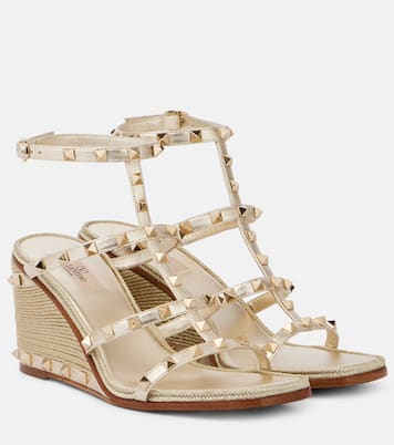 Wedge-Sandalen Rockstud 80 aus Metallic-Leder | Valentino Garavani