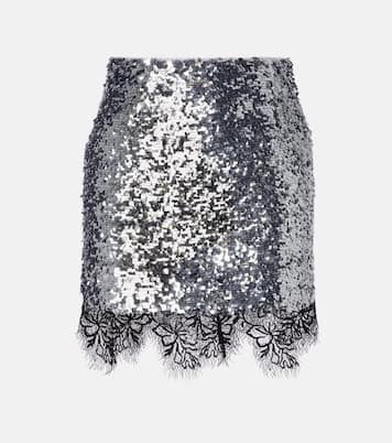 Lace-trimmed sequined miniskirt | Jacques Wei