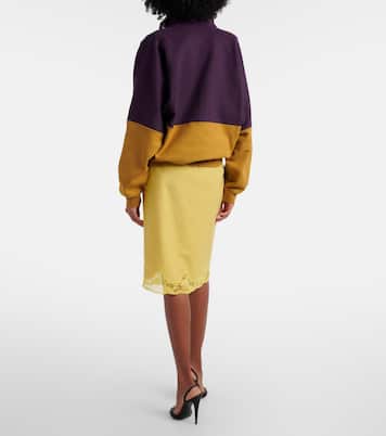 Lace-trimmed cotton and silk midi skirt | Saint Laurent