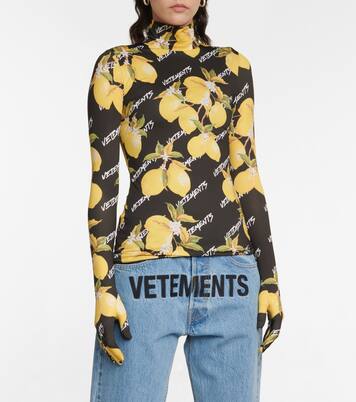 Printed jersey turtleneck top with gloves | Vetements