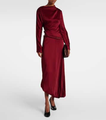 Abito midi in crêpe di raso drappeggiato | Victoria Beckham