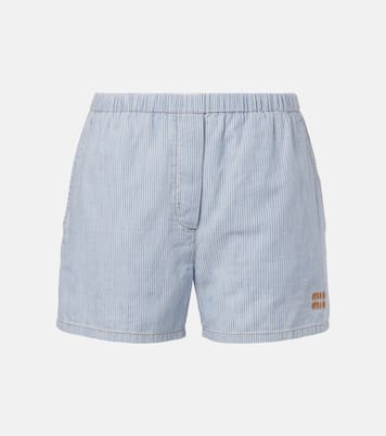 Logo striped cotton shorts | Miu Miu