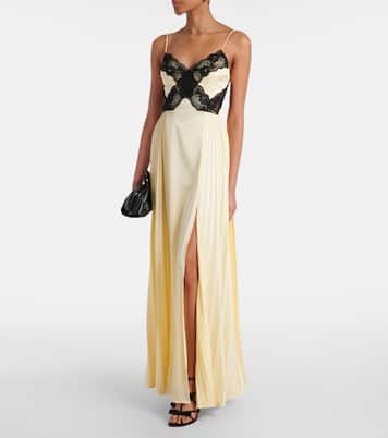Lace-trimmed satin maxi dress | Self-Portrait