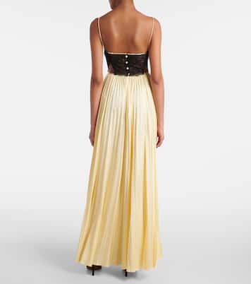 Lace-trimmed satin maxi dress | Self-Portrait