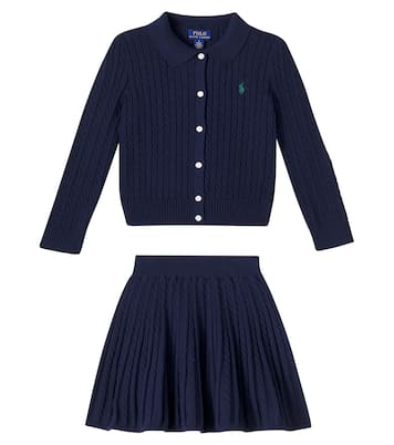 Cable-knit cotton cardigan and skirt set | Polo Ralph Lauren Kids