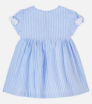 Baby bow-detail striped cotton poplin dress | Patachou