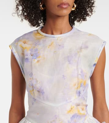 Robe midi Crush en lin et soie à fleurs | Zimmermann