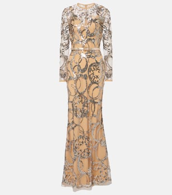 Sequined sheer tulle gown | Elie Saab