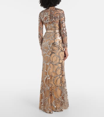 Sequined sheer tulle gown | Elie Saab