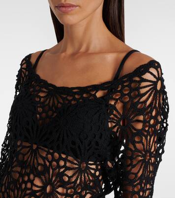 Off-shoulder cotton-blend crochet top | Norma Kamali