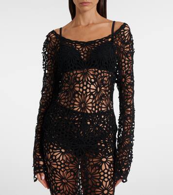 Off-shoulder cotton-blend crochet top | Norma Kamali