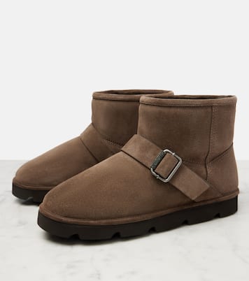 Ankle Boots aus Veloursleder mit Shearling | Brunello Cucinelli