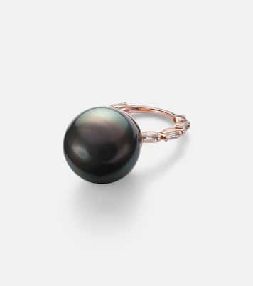 18kt rose gold ring with pearl and diamonds | Suzanne Kalan