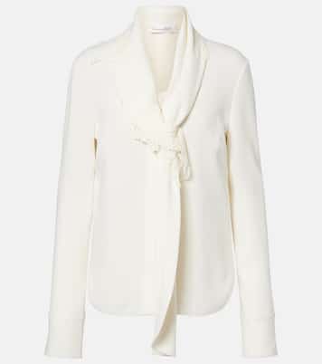 Lace-trimmed silk-blend georgette blouse | Oscar de la Renta