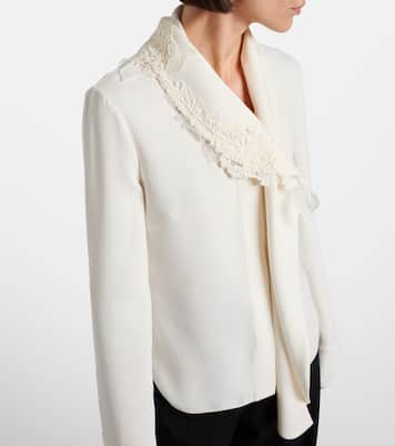 Lace-trimmed silk-blend georgette blouse | Oscar de la Renta